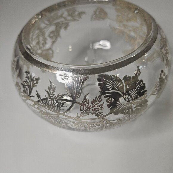 Silver City Flanders Poppy Sterling Overlay 3 Footed Clear Glass Bowl Vintage - Picture 3 of 10